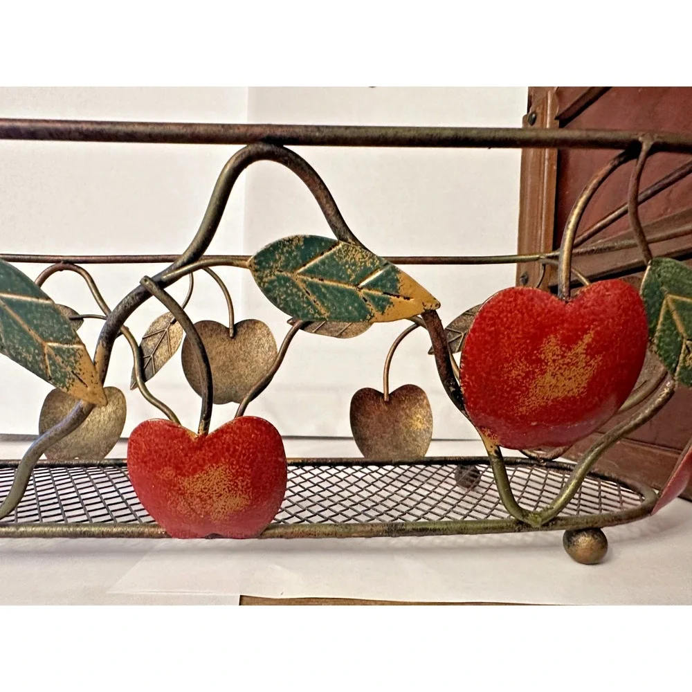 Oblong Metal Apple Decor Basket w/Apples & Leaves Design